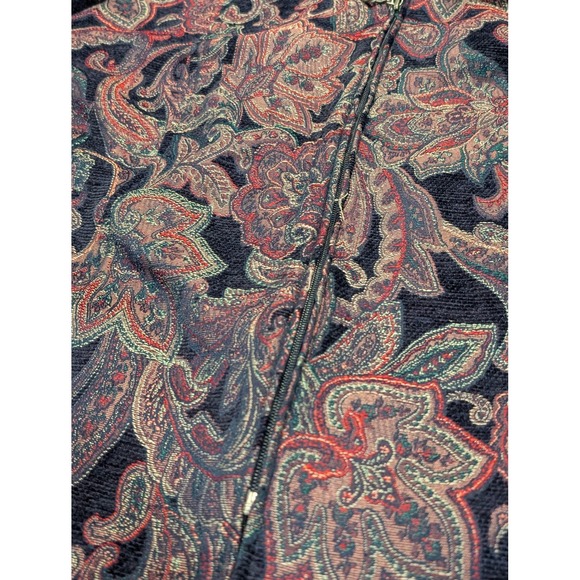 Vintage Paisley Tapestry Jacket Womens L Petite Navy Zip Textured Long Sleeve - Picture 6 of 10